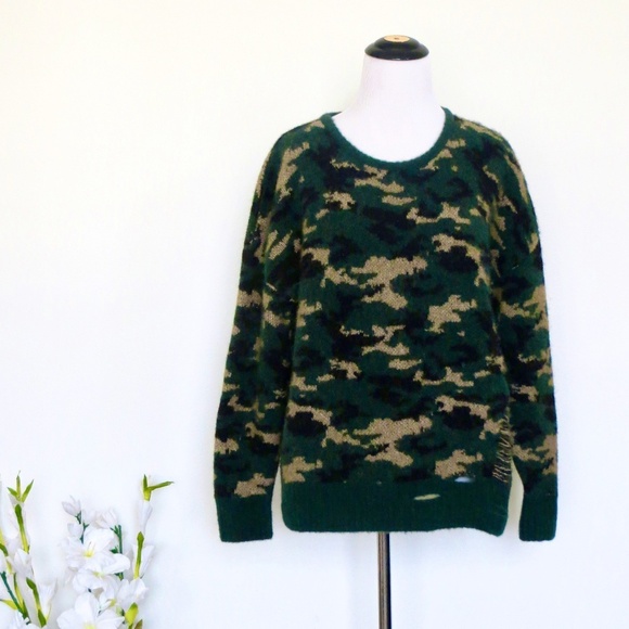 LNA Camouflage Distressed Alpaca Blend Pullover Sweater Green SZ S - Picture 5 of 10